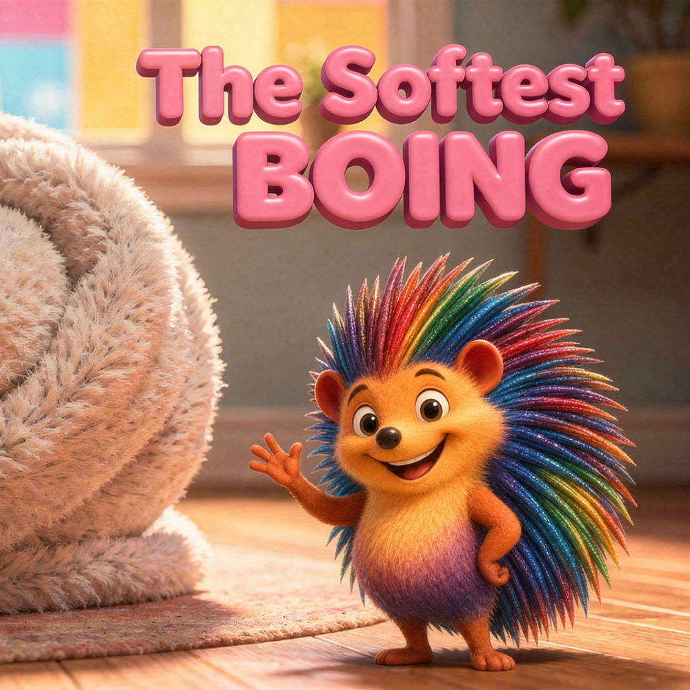 DoodleTale personalized storybook 'The Softest Boing' with a rainbow hedgehog character