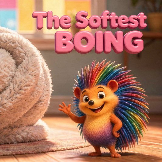 DoodleTale personalized storybook 'The Softest Boing' with a rainbow hedgehog character